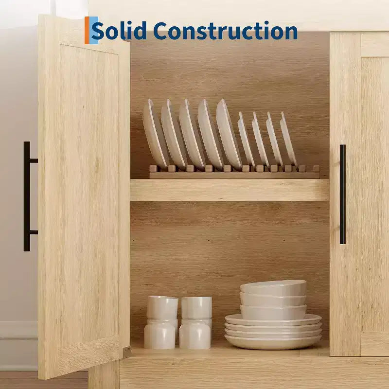 Credenza a Buffet 71 con 4 Ante, Armadietto Accentato Moderno di Metà Secolo con Contenitore per Soggiorno e Cucina, Naturale