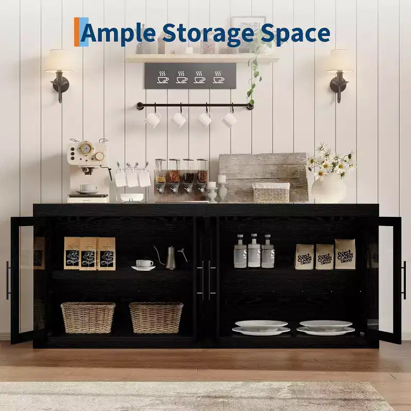 Credenza a Buffet 71 con 4 Ante, Armadietto Accentato Moderno di Metà Secolo con Contenitore per Soggiorno e Cucina, Naturale