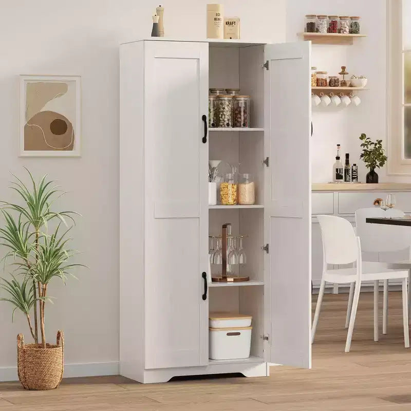 Mobiletto Dispensa da Cucina, Armadio Dispensa Bianco Indipendente, Armadio a 60 Ante, Mobiletto Alto per Bagno
