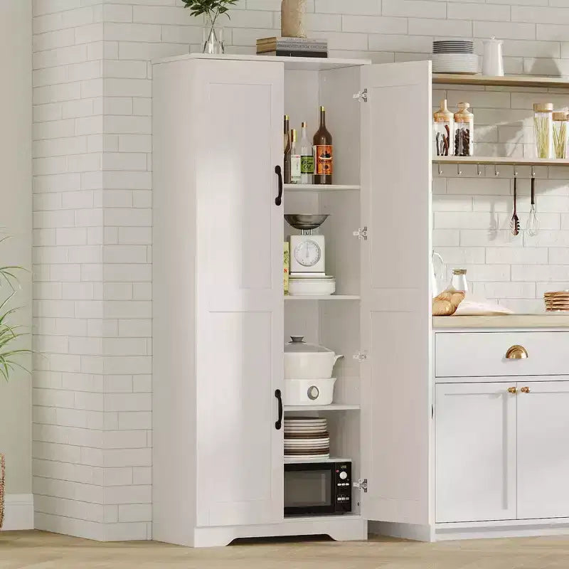 Mobiletto Dispensa da Cucina, Armadio Dispensa Bianco Indipendente, Armadio a 60 Ante, Mobiletto Alto per Bagno