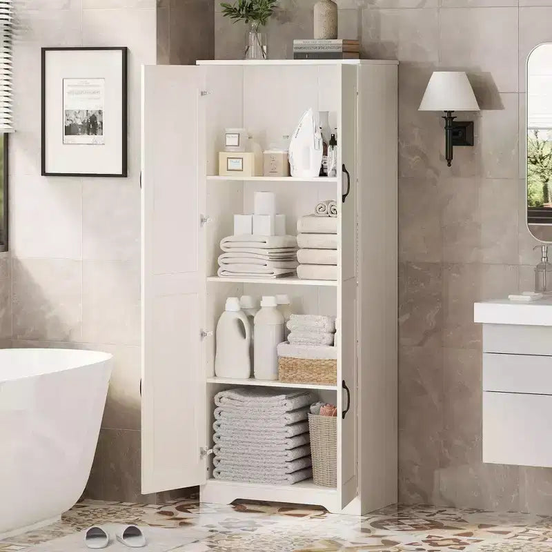 Mobiletto Dispensa da Cucina, Armadio Dispensa Bianco Indipendente, Armadio a 60 Ante, Mobiletto Alto per Bagno
