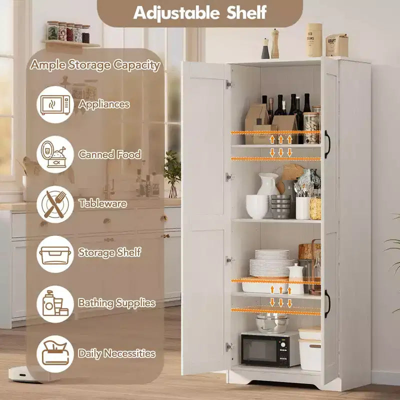 Mobiletto Dispensa da Cucina, Armadio Dispensa Bianco Indipendente, Armadio a 60 Ante, Mobiletto Alto per Bagno