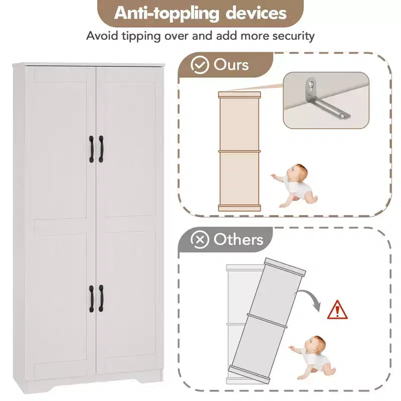 Mobiletto Dispensa da Cucina, Armadio Dispensa Bianco Indipendente, Armadio a 60 Ante, Mobiletto Alto per Bagno