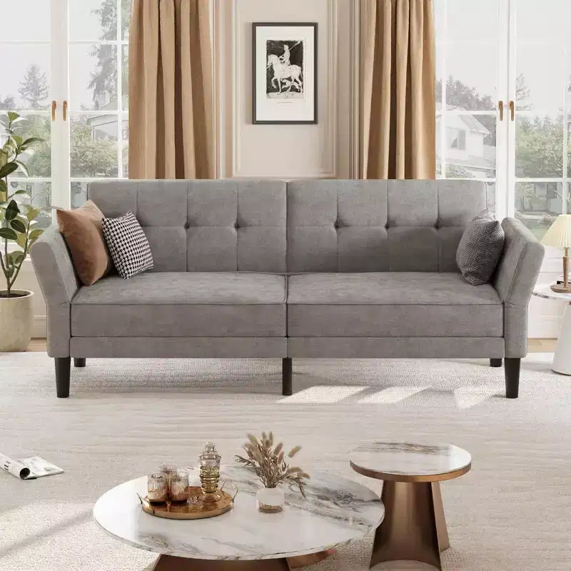 Divano letto futon 89, divano letto convertibile con schienale e braccioli regolabili, divano letto futon moderno