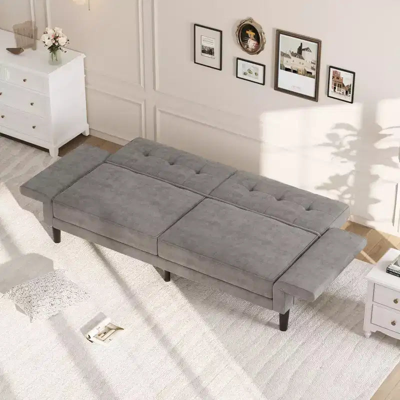Divano letto futon 89, divano letto convertibile con schienale e braccioli regolabili, divano letto futon moderno