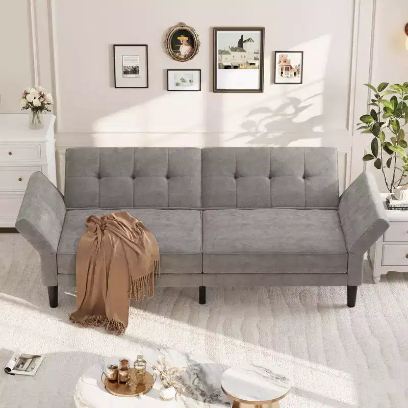 Divano letto futon 89, divano letto convertibile con schienale e braccioli regolabili, divano letto futon moderno