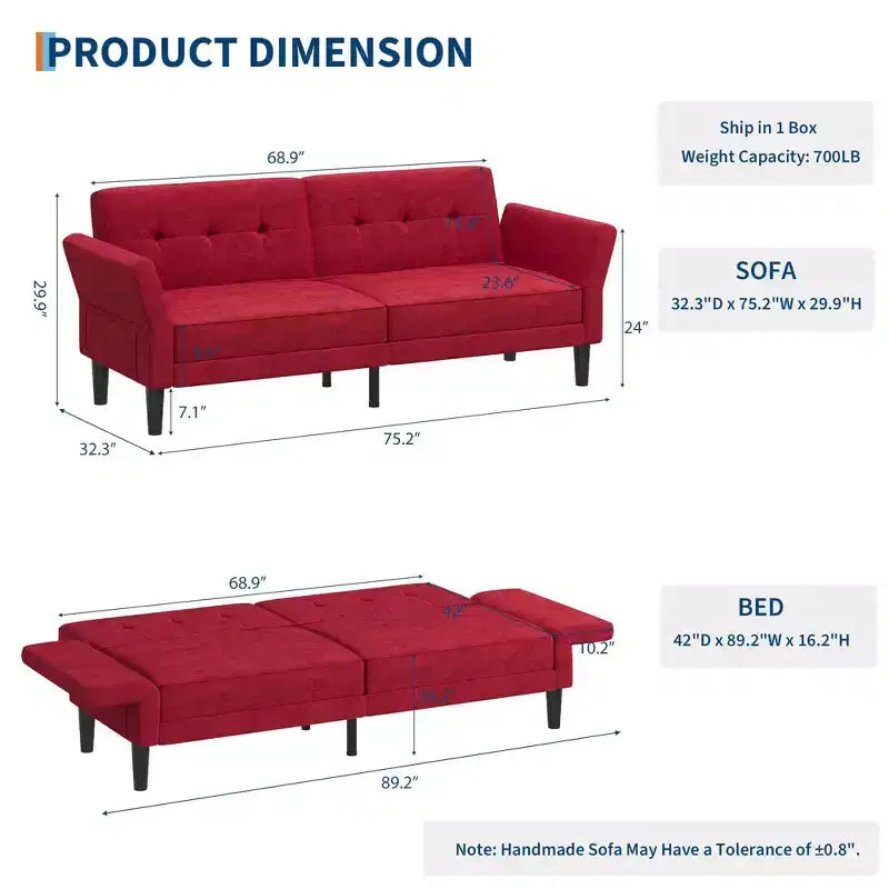 Divano letto futon 89, divano letto convertibile con schienale e braccioli regolabili, divano letto futon moderno