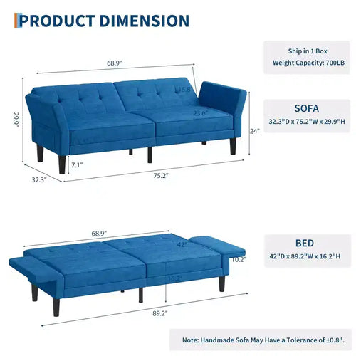 Canapé-lit futon 89, canapé-lit convertible avec dossier et accoudoirs réglables, canapé-lit futon moderne