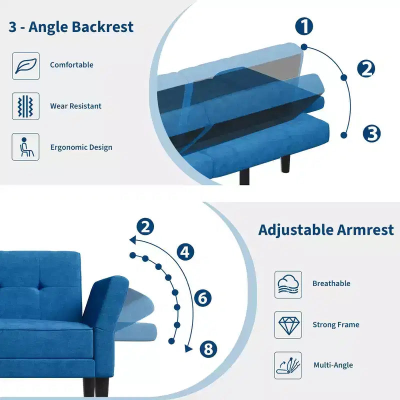 Divano letto futon 89, divano letto convertibile con schienale e braccioli regolabili, divano letto futon moderno