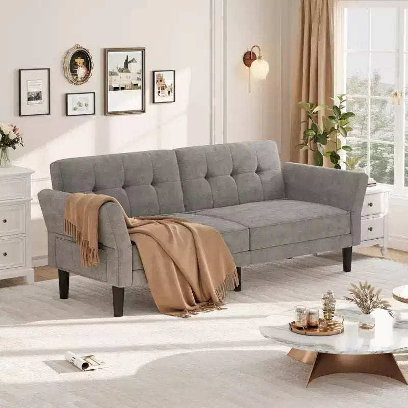 89 Futon Sofa Bed, Convertible Sleeper Sofa with Adjustable Backrest & Armrest, Modern Futon Couch Bed