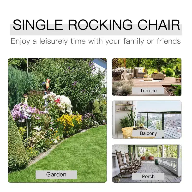 Sedia a dondolo in legno per esterni, dondolo rustico Adirondack biposto con sedile a doghe, schienale alto, braccioli per patio, giardino e portico
