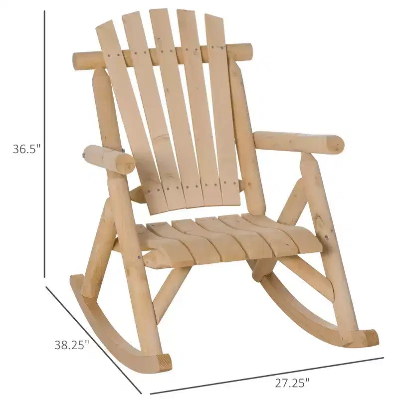 Sedia a Dondolo in Legno da Esterno, Dondolo Adirondack Rustico Monoposto con Seduta a Doghe, Schienale Alto, Braccioli per Patio, Giardino e Portico
