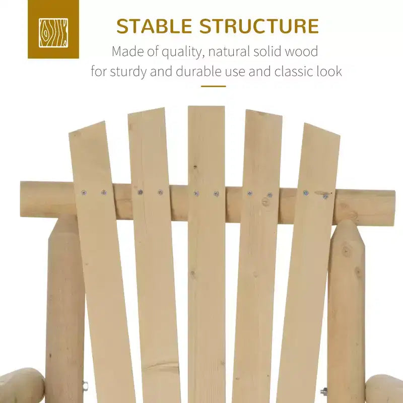 Sedia a Dondolo in Legno da Esterno, Dondolo Adirondack Rustico Monoposto con Seduta a Doghe, Schienale Alto, Braccioli per Patio, Giardino e Portico