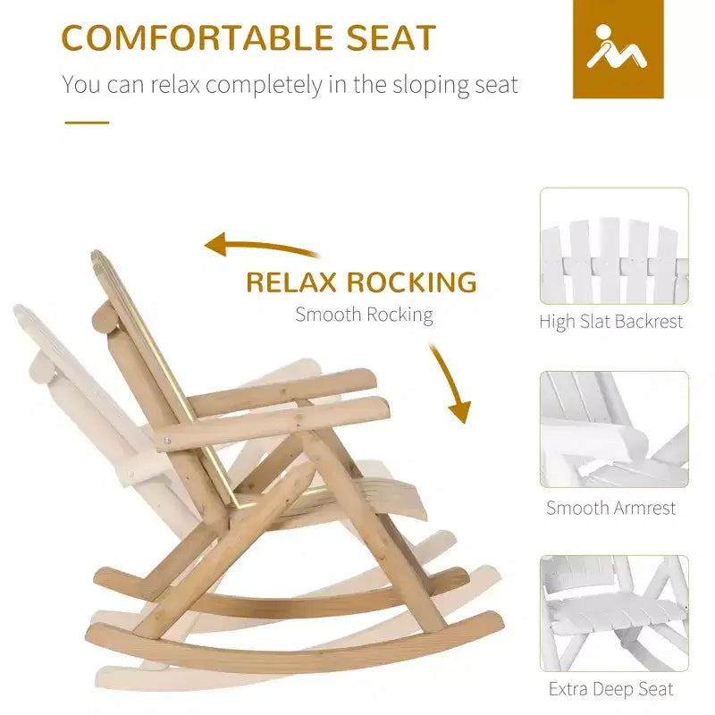Sedia a Dondolo in Legno da Esterno, Dondolo Adirondack Rustico Monoposto con Seduta a Doghe, Schienale Alto, Braccioli per Patio, Giardino e Portico