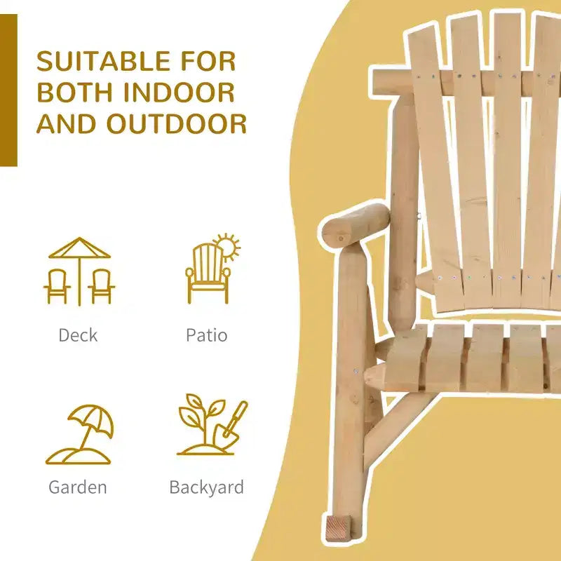 Sedia a Dondolo in Legno da Esterno, Dondolo Adirondack Rustico Monoposto con Seduta a Doghe, Schienale Alto, Braccioli per Patio, Giardino e Portico