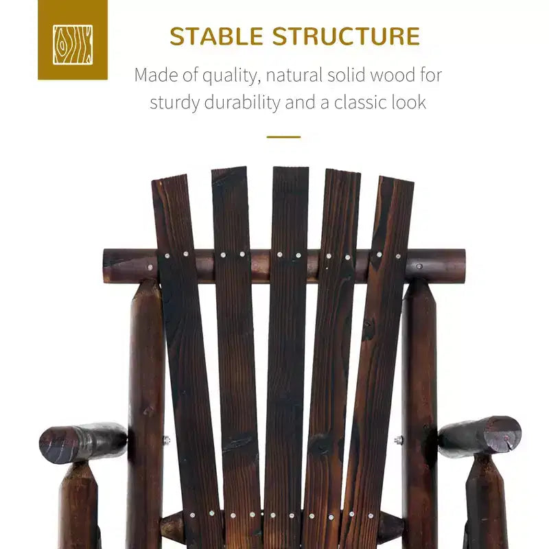 Sedia a Dondolo in Legno da Esterno, Dondolo Adirondack Rustico Monoposto con Seduta a Doghe, Schienale Alto, Braccioli per Patio, Giardino e Portico