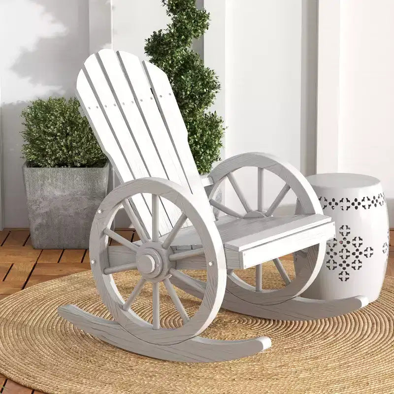 Sedia a Dondolo in Legno, Sedia a Dondolo Adirondack con Design a Doghe e Schienale Extra Grande, per Portico e Giardino