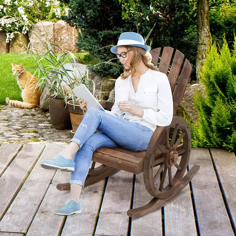Sedia a Dondolo in Legno, Sedia a Dondolo Adirondack con Design a Doghe e Schienale Extra Grande, per Portico e Giardino