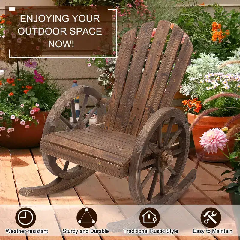 Sedia a Dondolo in Legno, Sedia a Dondolo Adirondack con Design a Doghe e Schienale Extra Grande, per Portico e Giardino