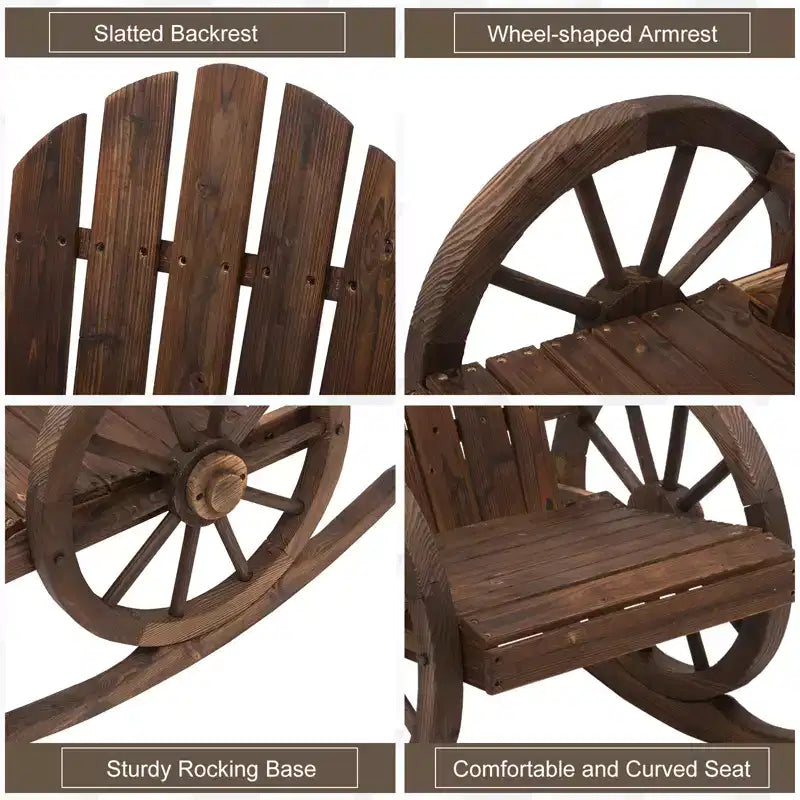 Sedia a Dondolo in Legno, Sedia a Dondolo Adirondack con Design a Doghe e Schienale Extra Grande, per Portico e Giardino