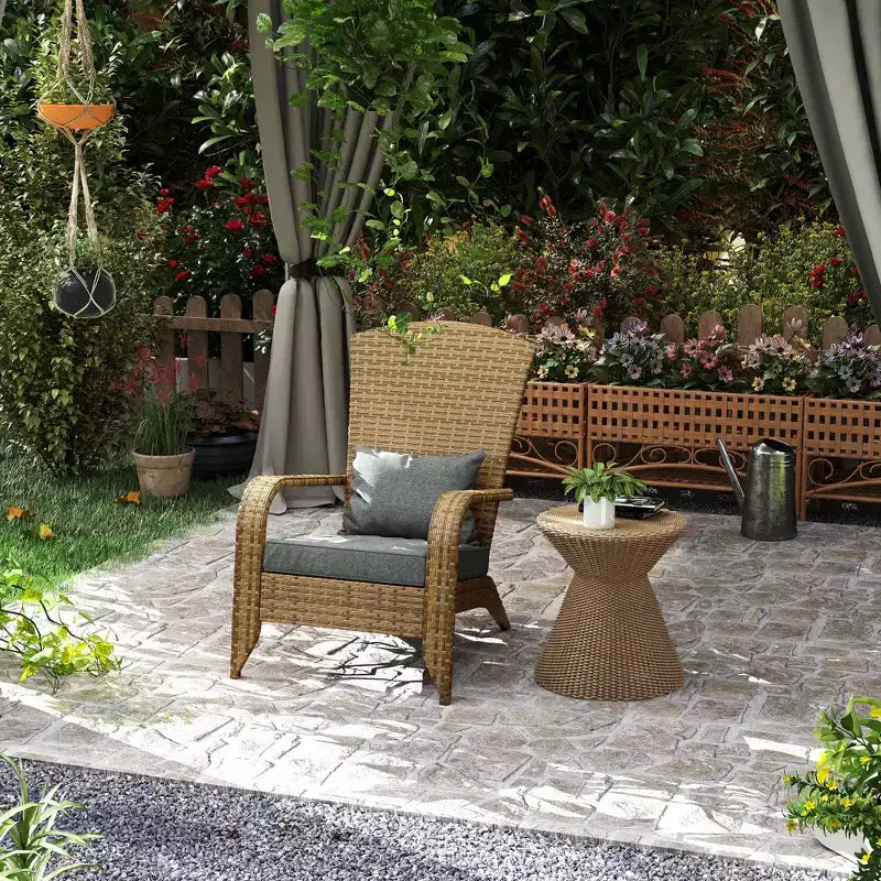 Sedia Adirondack da patio in vimini con cuscini morbidi e schienale alto e curvo per il ponte o il giardino
