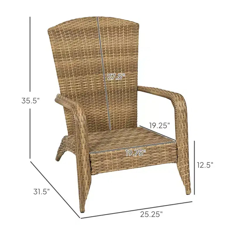 Sedia Adirondack da patio in vimini con cuscini morbidi e schienale alto e curvo per il ponte o il giardino