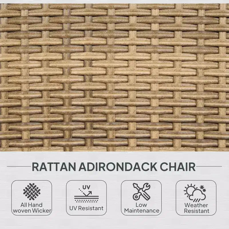 Sedia Adirondack da patio in vimini con cuscini morbidi e schienale alto e curvo per il ponte o il giardino