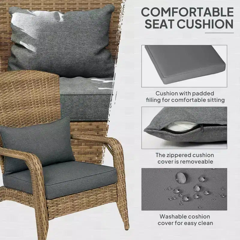 Sedia Adirondack da patio in vimini con cuscini morbidi e schienale alto e curvo per il ponte o il giardino