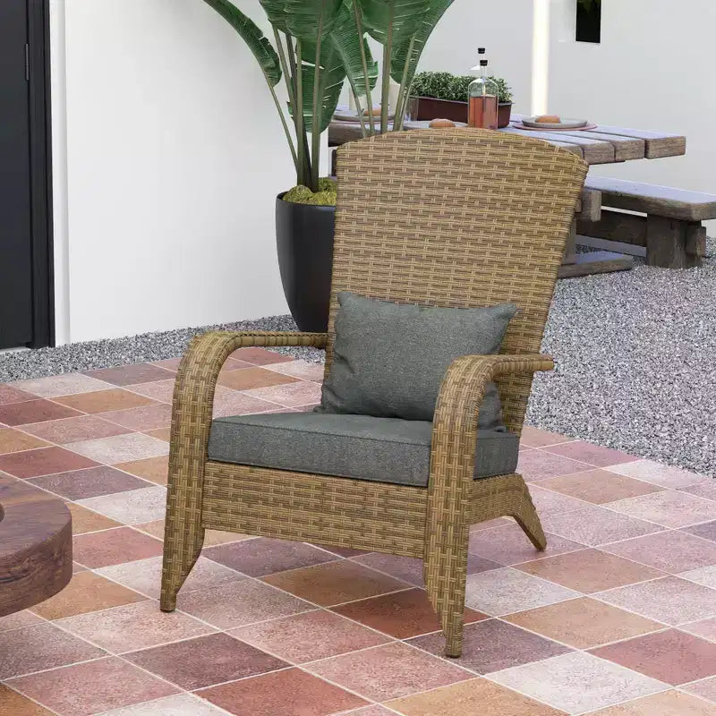 Sedia Adirondack da patio in vimini con cuscini morbidi e schienale alto e curvo per il ponte o il giardino