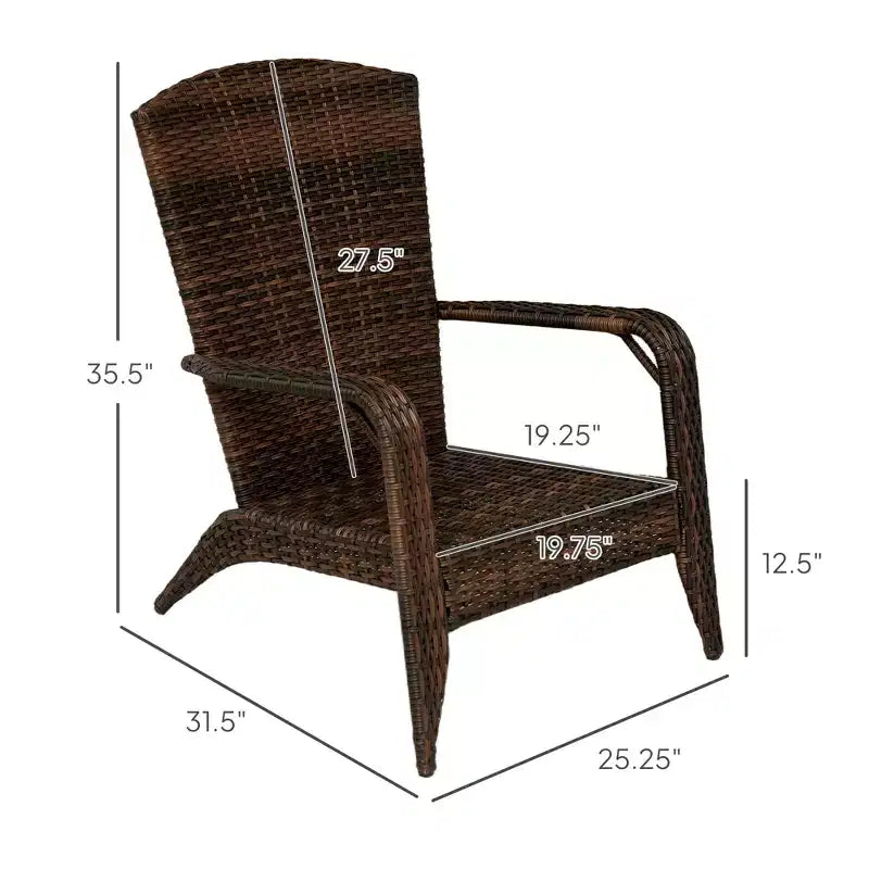 Sedia Adirondack da patio in vimini con cuscini morbidi e schienale alto e curvo per il ponte o il giardino