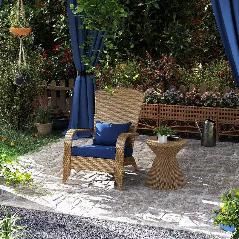 Sedia Adirondack da patio in vimini con cuscini morbidi e schienale alto e curvo per il ponte o il giardino