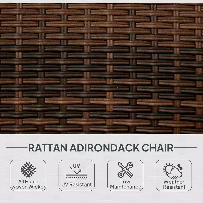 Sedia Adirondack da patio in vimini con cuscini morbidi e schienale alto e curvo per il ponte o il giardino