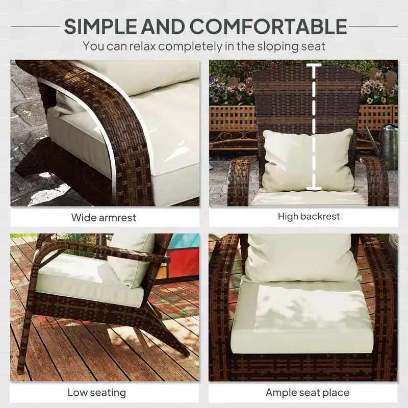 Sedia Adirondack da patio in vimini con cuscini morbidi e schienale alto e curvo per il ponte o il giardino