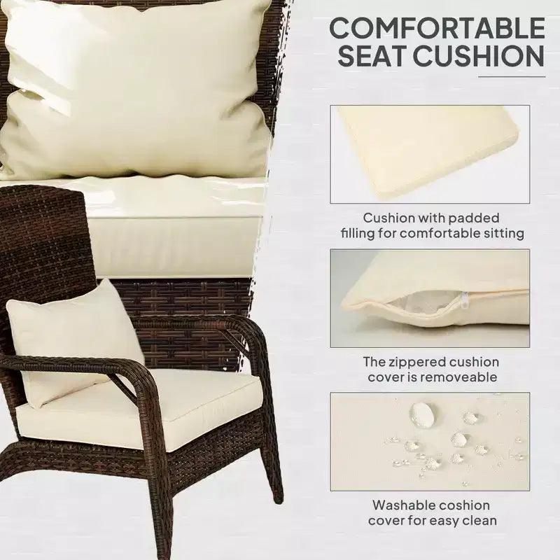 Sedia Adirondack da patio in vimini con cuscini morbidi e schienale alto e curvo per il ponte o il giardino