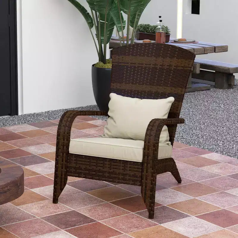 Sedia Adirondack da patio in vimini con cuscini morbidi e schienale alto e curvo per il ponte o il giardino