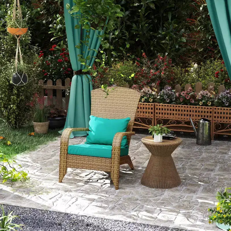Sedia Adirondack da patio in vimini con cuscini morbidi e schienale alto e curvo per il ponte o il giardino