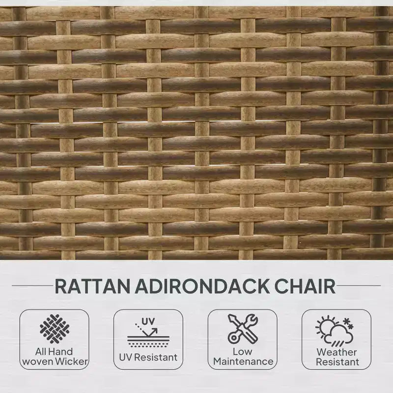 Sedia Adirondack da patio in vimini con cuscini morbidi e schienale alto e curvo per il ponte o il giardino