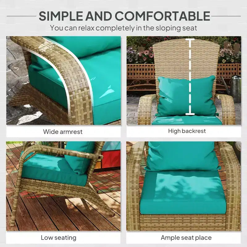 Sedia Adirondack da patio in vimini con cuscini morbidi e schienale alto e curvo per il ponte o il giardino