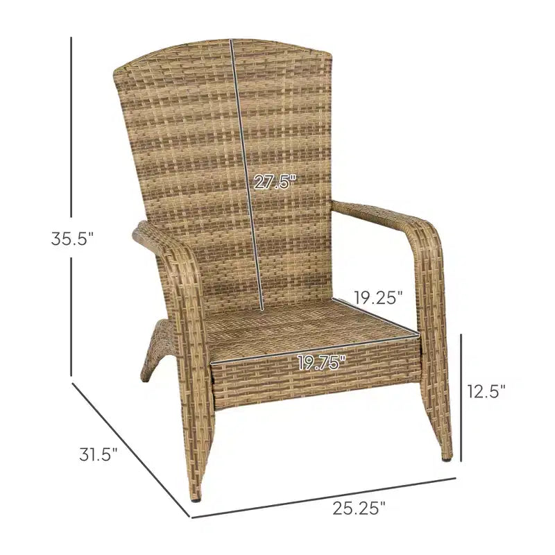 Sedia Adirondack da patio in vimini con cuscini morbidi e schienale alto e curvo per il ponte o il giardino
