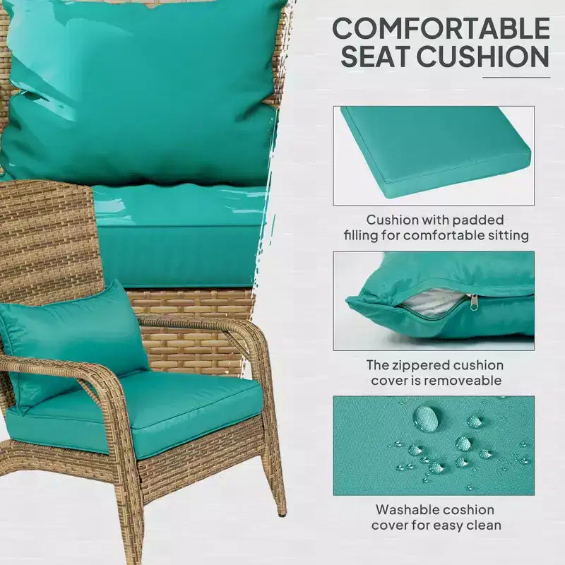 Sedia Adirondack da patio in vimini con cuscini morbidi e schienale alto e curvo per il ponte o il giardino