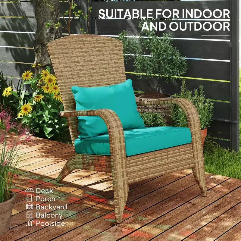 Sedia Adirondack da patio in vimini con cuscini morbidi e schienale alto e curvo per il ponte o il giardino