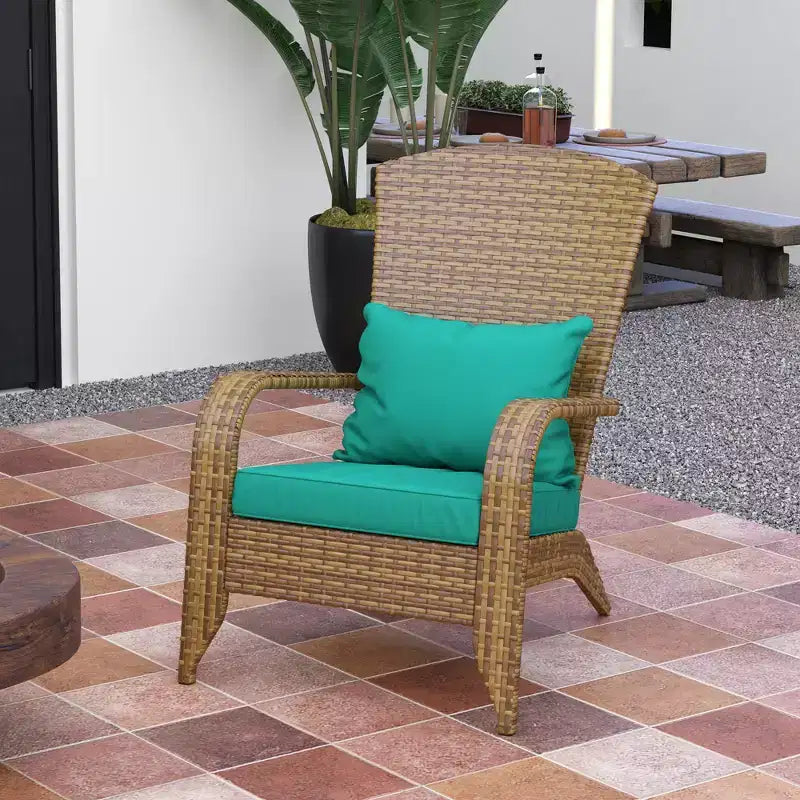 Sedia Adirondack da patio in vimini con cuscini morbidi e schienale alto e curvo per il ponte o il giardino