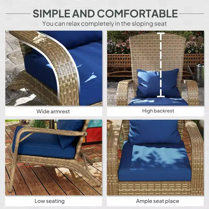Sedia Adirondack da patio in vimini con cuscini morbidi e schienale alto e curvo per il ponte o il giardino