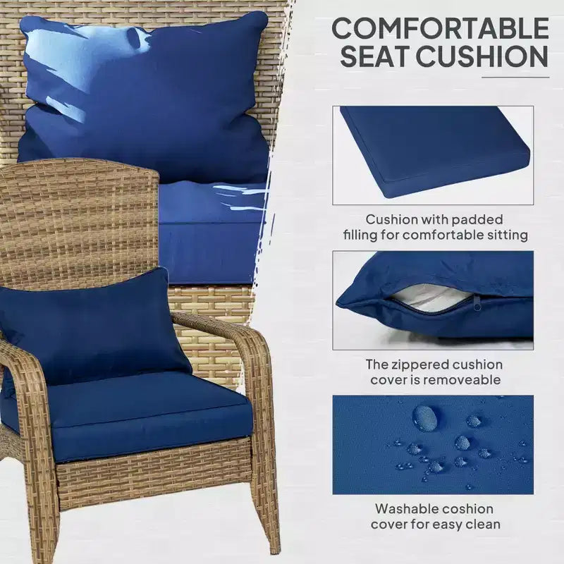 Sedia Adirondack da patio in vimini con cuscini morbidi e schienale alto e curvo per il ponte o il giardino