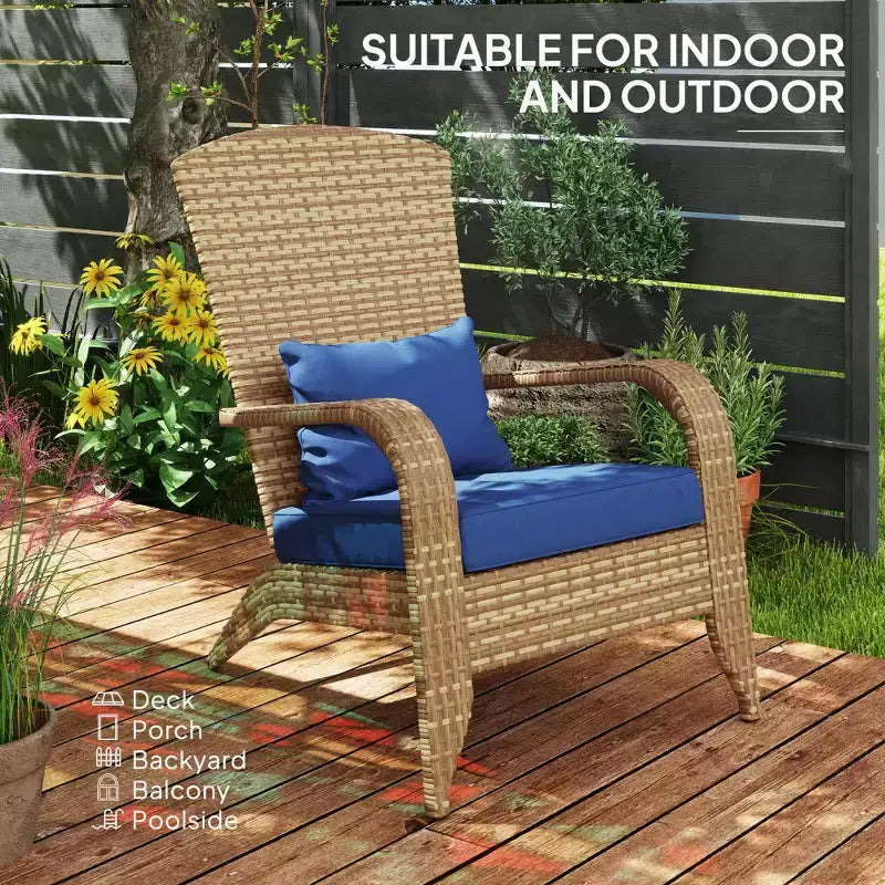Sedia Adirondack da patio in vimini con cuscini morbidi e schienale alto e curvo per il ponte o il giardino