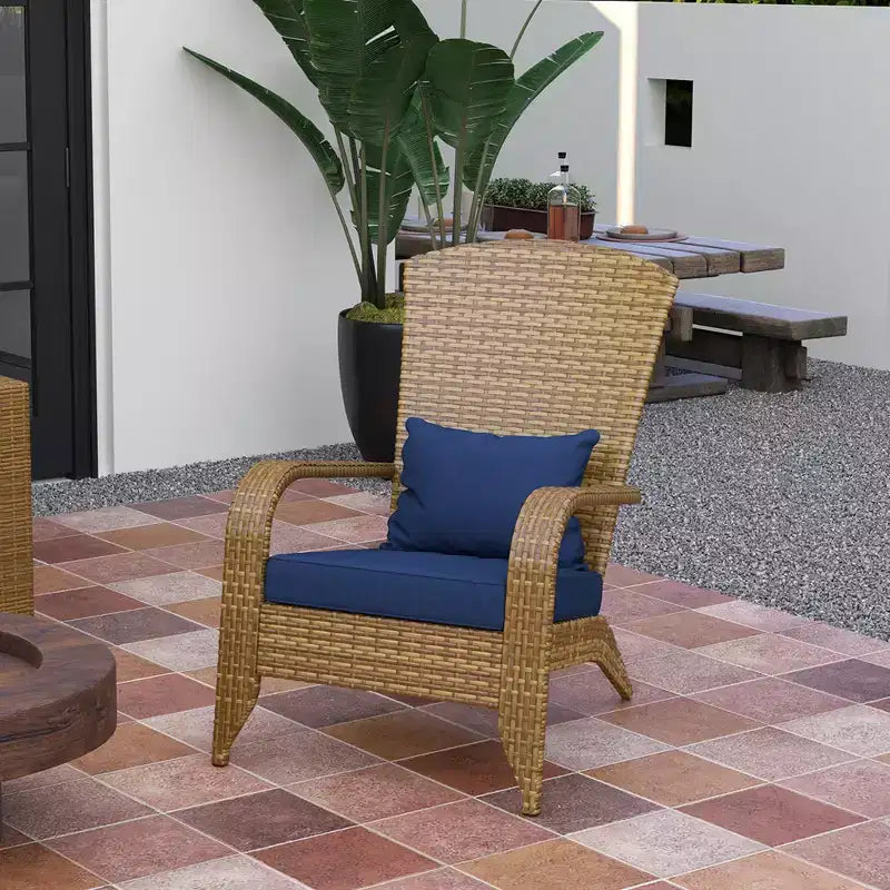 Sedia Adirondack da patio in vimini con cuscini morbidi e schienale alto e curvo per il ponte o il giardino