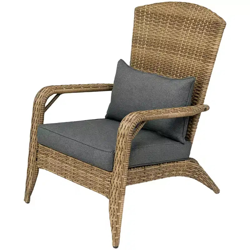 Sedia Adirondack da patio in vimini con cuscini morbidi e schienale alto e curvo per il ponte o il giardino