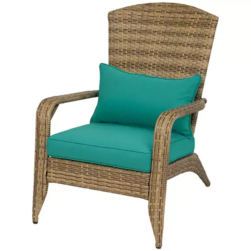 Sedia Adirondack da patio in vimini con cuscini morbidi e schienale alto e curvo per il ponte o il giardino