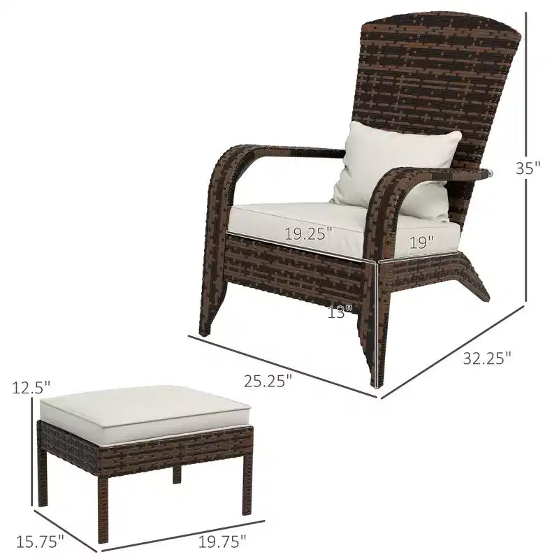 Sedia Adirondack in vimini per braciere con pouf e cuscini