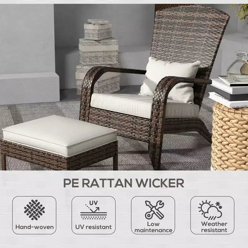 Sedia Adirondack in vimini per braciere con pouf e cuscini